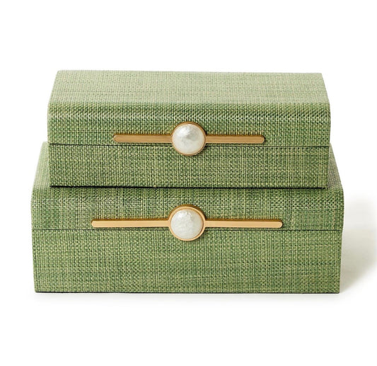 Monaco Green Faux Seagrass Nested Decorative Box (large)