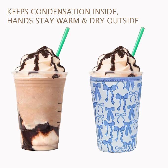 Reusable Drink Insulated Sleeves Blue Bow