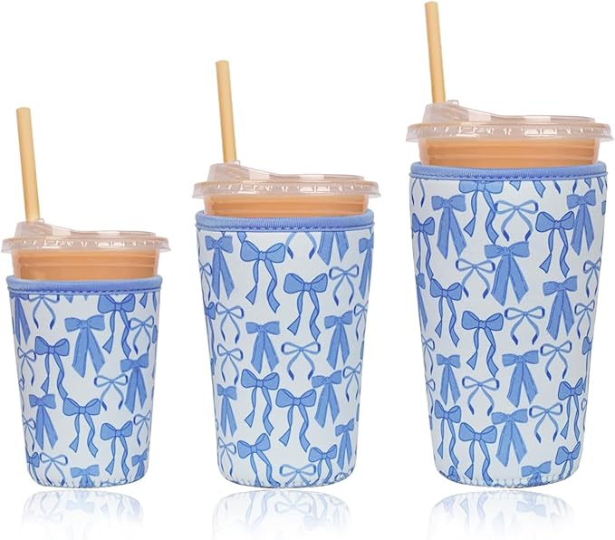 Reusable Drink Insulated Sleeves Blue Bow
