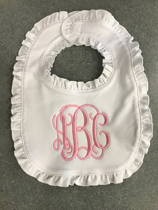 BBS White Ruffle Bib-with Mono
