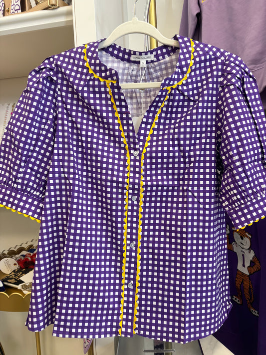 Mary Square Elaine Gingham Purple Top