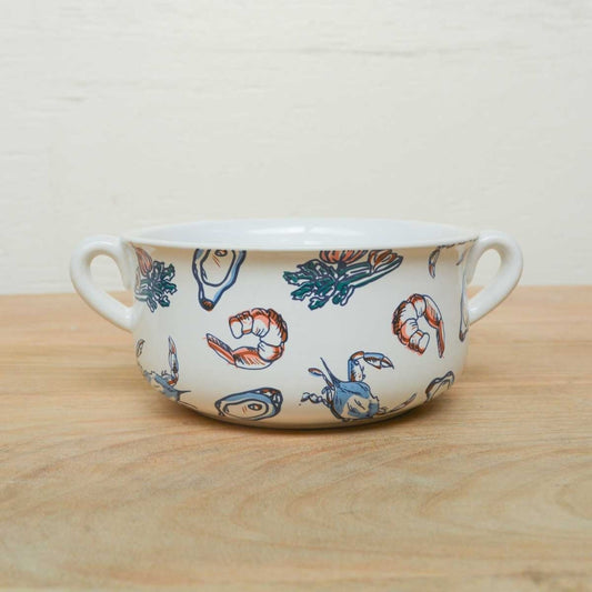 Louisiana Love Double Handle Bowl  White/Multi   7x2.75x5.5
