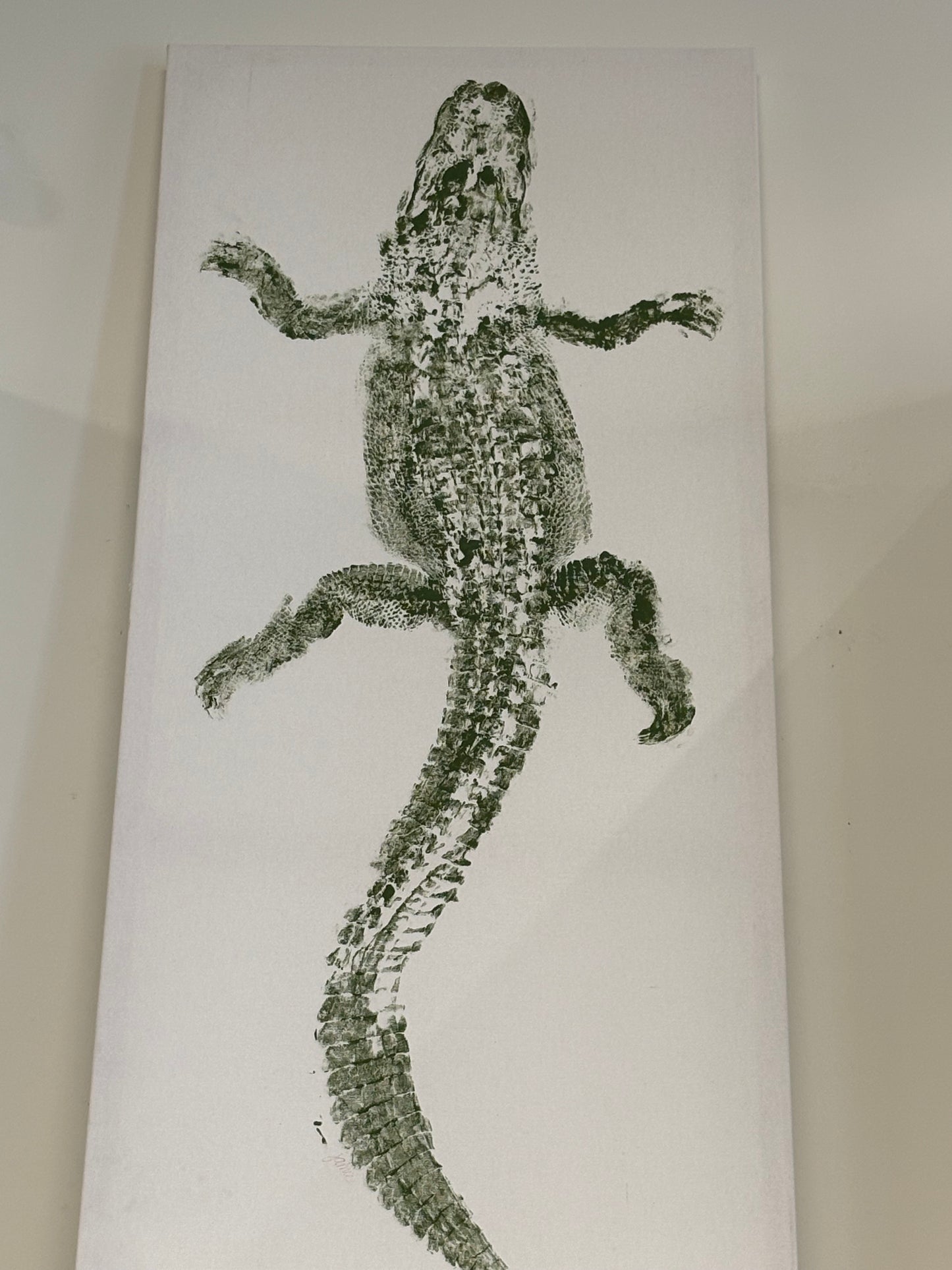 JS Gyotaku Original Green Gator on Linen 24x54