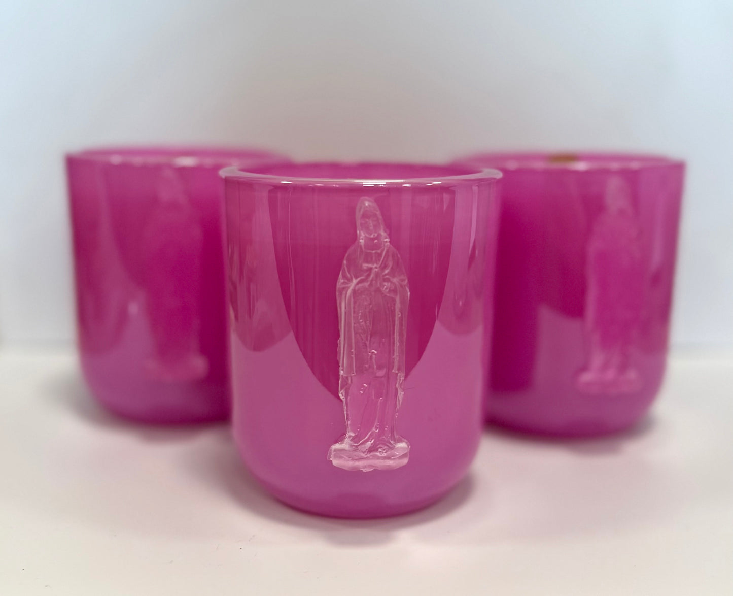 Pink Mother Mary-Uptown/Bella Luxury Candle/White Iridescent
