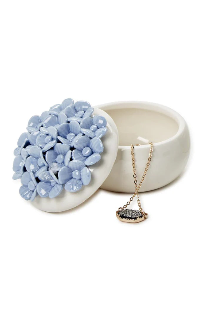 Hydrangea Trinket jewelry Box Blue