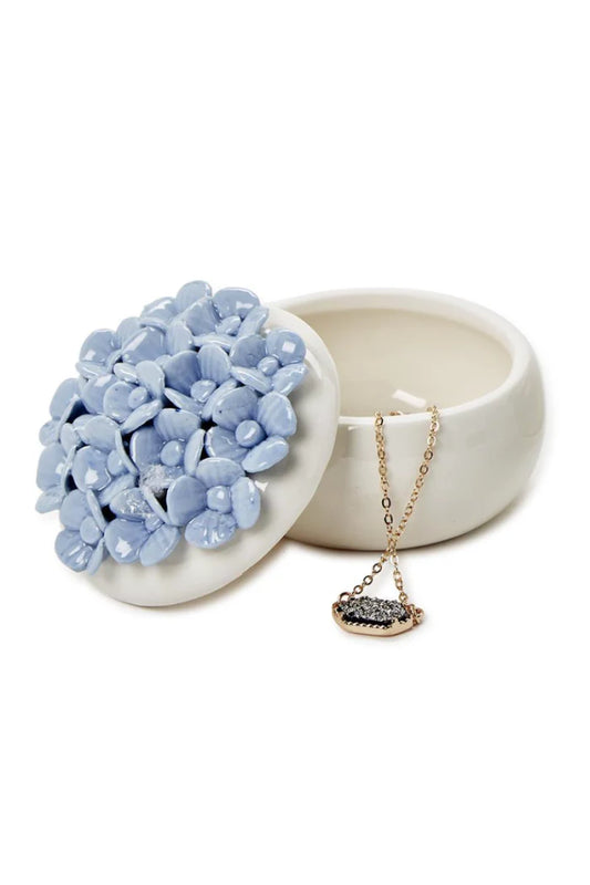 Hydrangea Trinket jewelry Box Blue