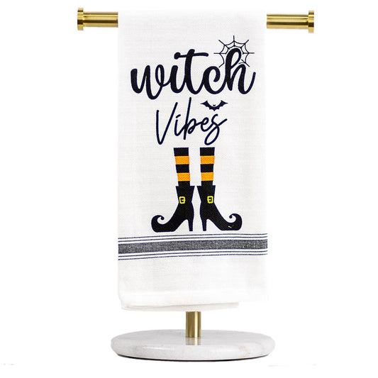 Witch Vibes Hand Towel   White/Black/Orange   20x28