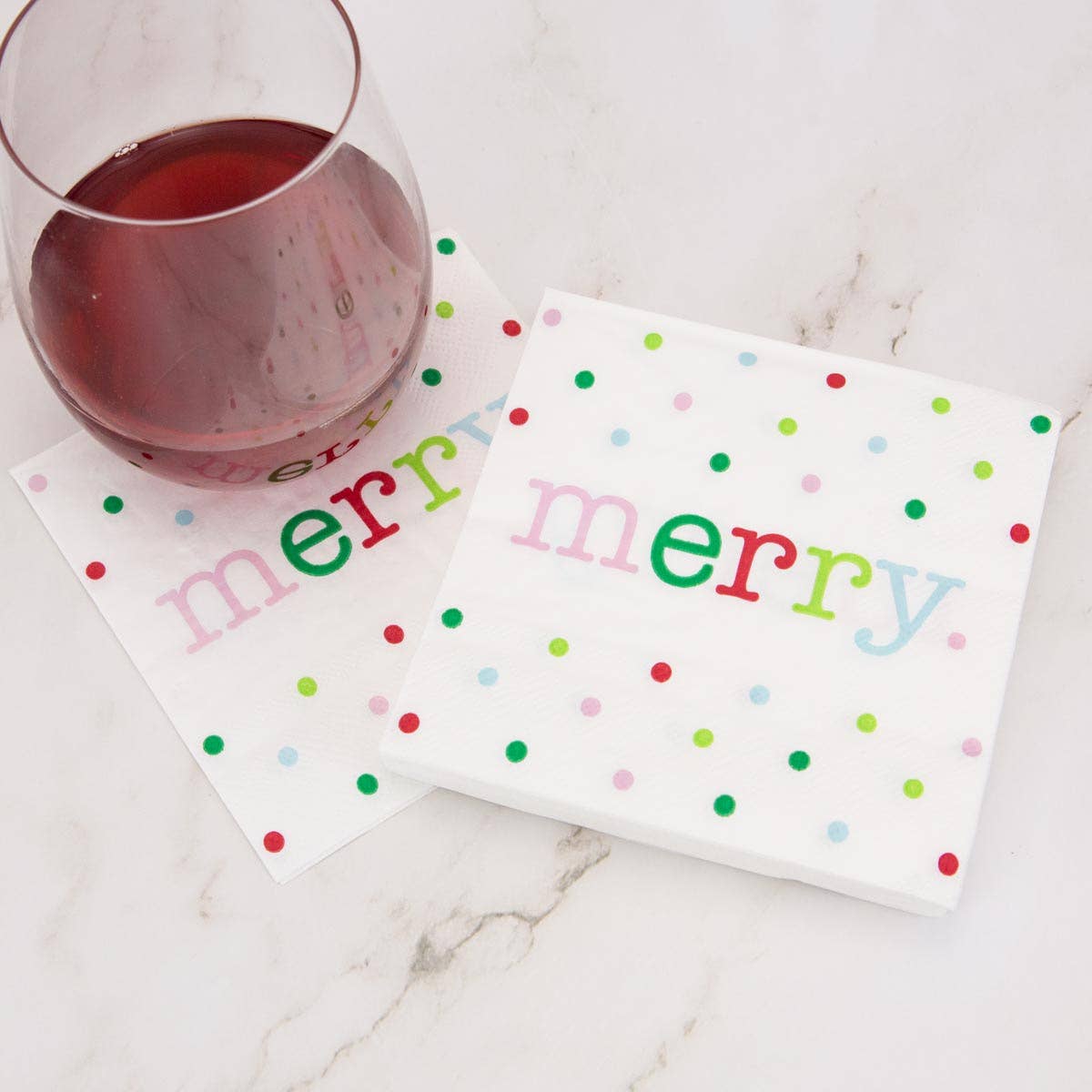 Merry Dot Cocktail Napkins    White/Multi   5"