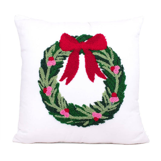 Clara Wreath Pillow   Red/Green   16x16