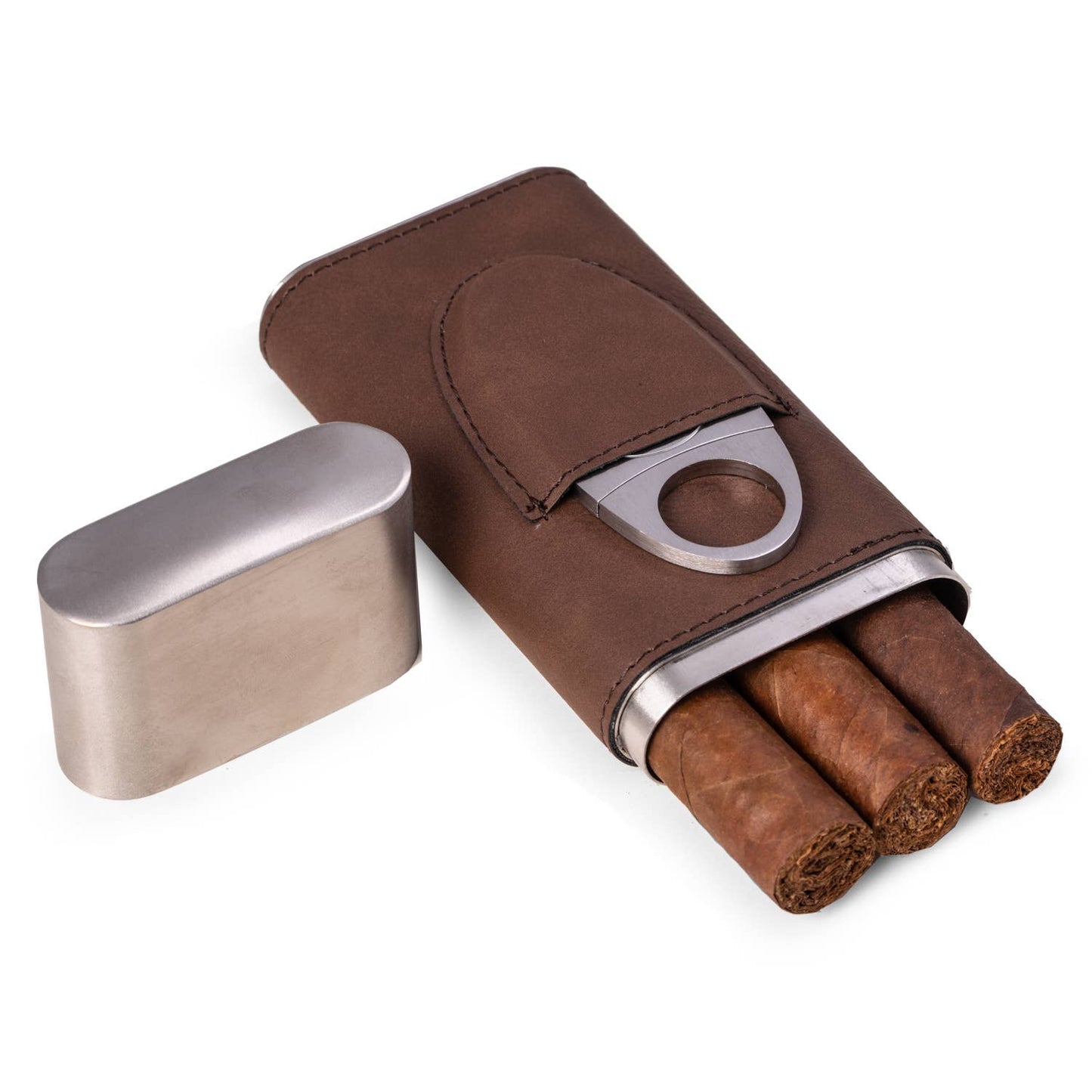 Harrison Leather and Steel Cigar Case with Cutter