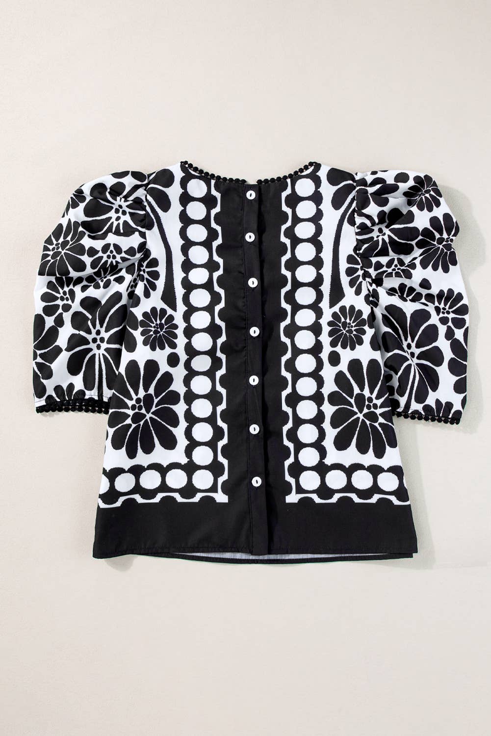 Women Printed Puff Sleeve Buttoned Back Blouse  | S-XL