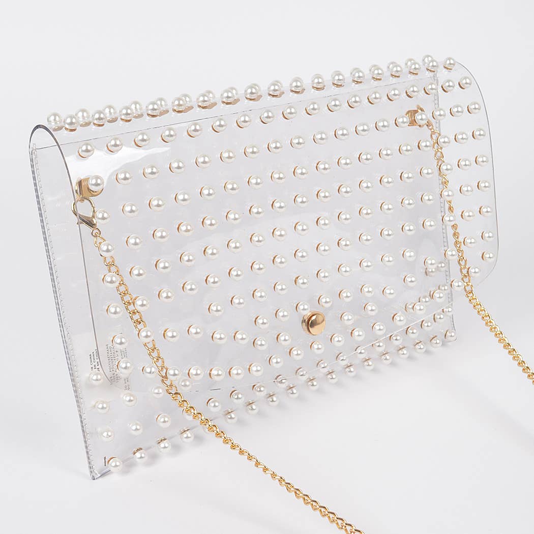 HPC3531 PEARL STUDDED TRANSPARENT ENVELOPE CLUTCH