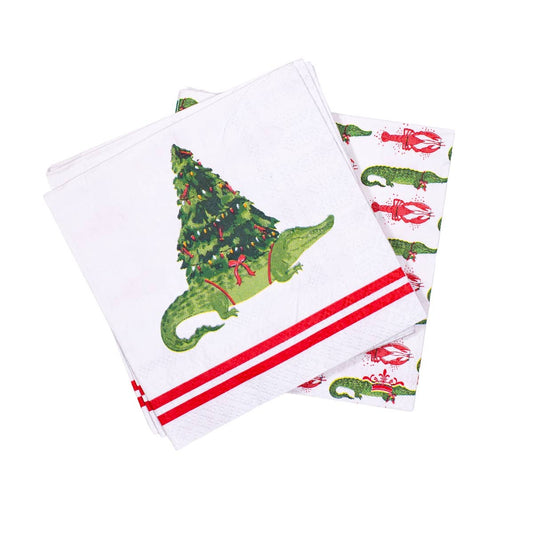 Gator Tree Cocktail Napkins   White/Red/Green   5x5