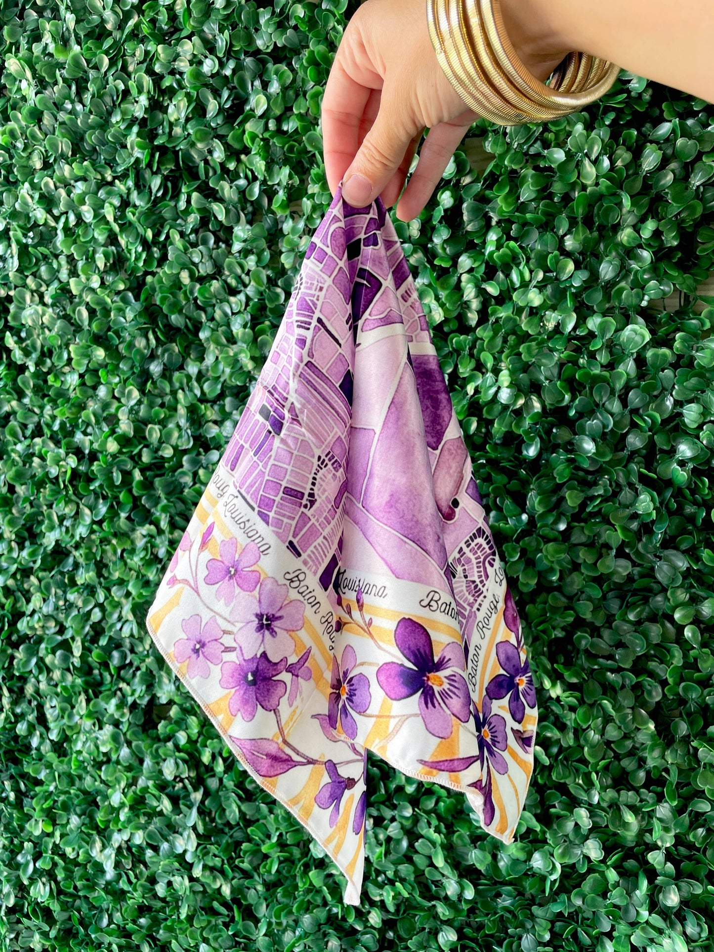 Watercolor Scarf - Baton Rouge Map - Purple & Yellow