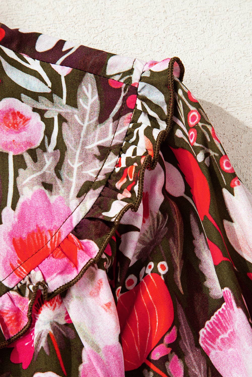 Floral 3/4 Sleeve Tie Neck Blouse | S-XL