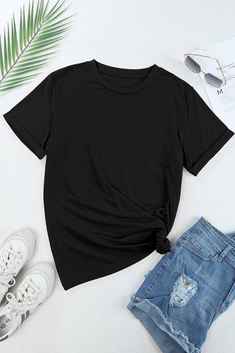 Multicolor Casual Plain Crew Neck Short Sleeve Tee | S-2XL