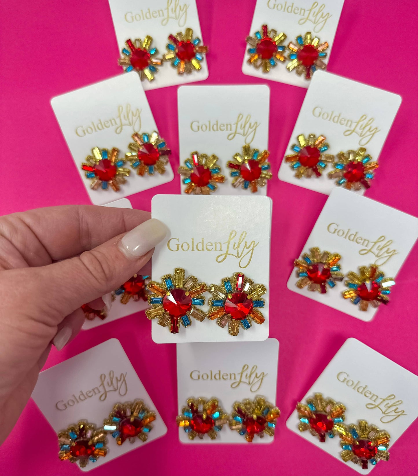 Fall Rhinestone Burst Stud Earrings - Multi