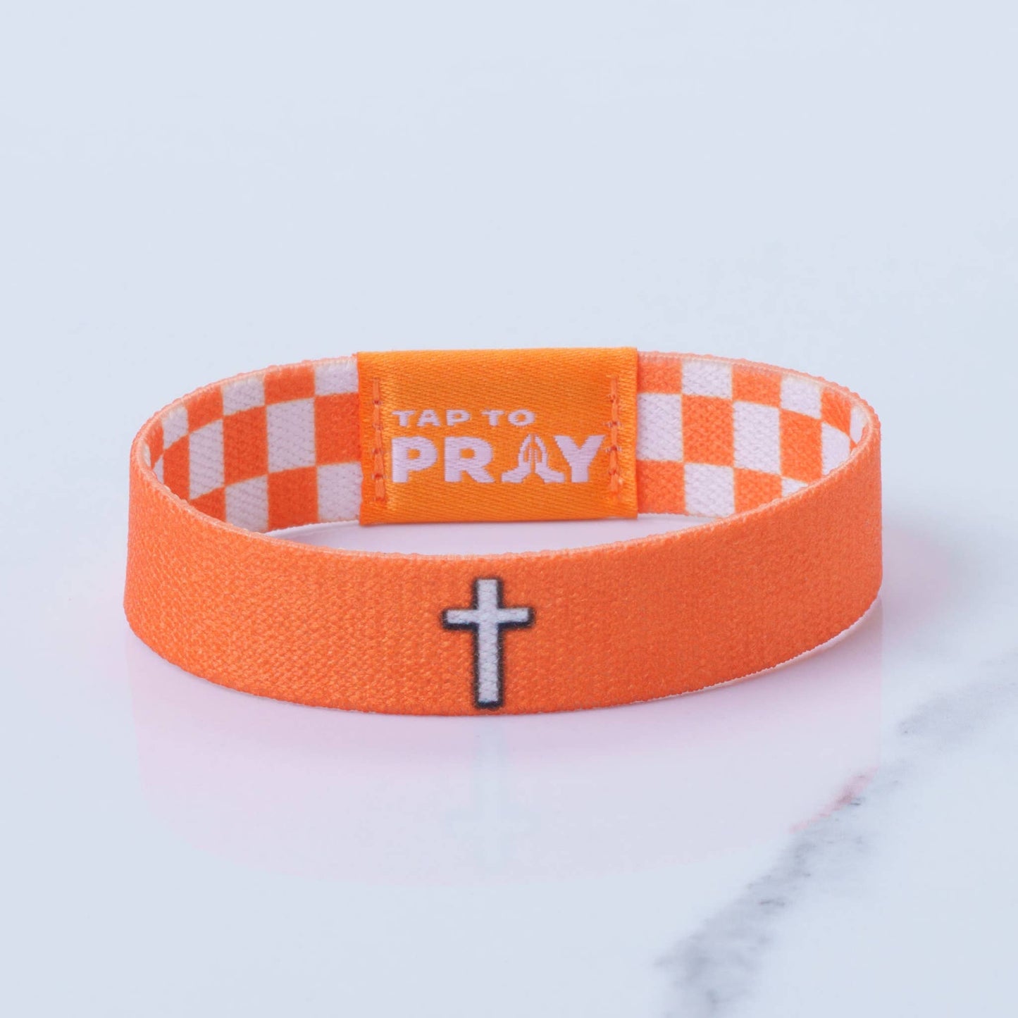 Tap To Pray™ Wristbands - Orange & White Checkers