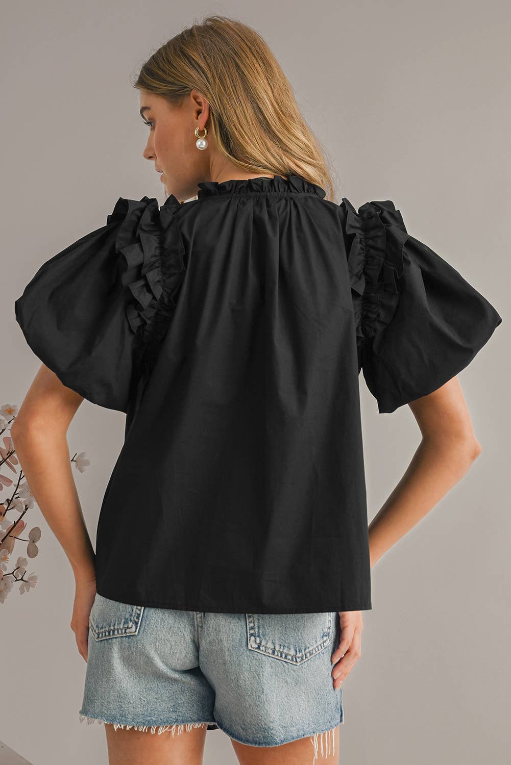 Ruffled Puff Short Sleeve Casual Blouse | S-XL
