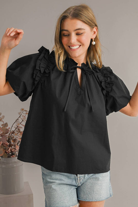 Ruffled Puff Short Sleeve Casual Blouse | S-XL