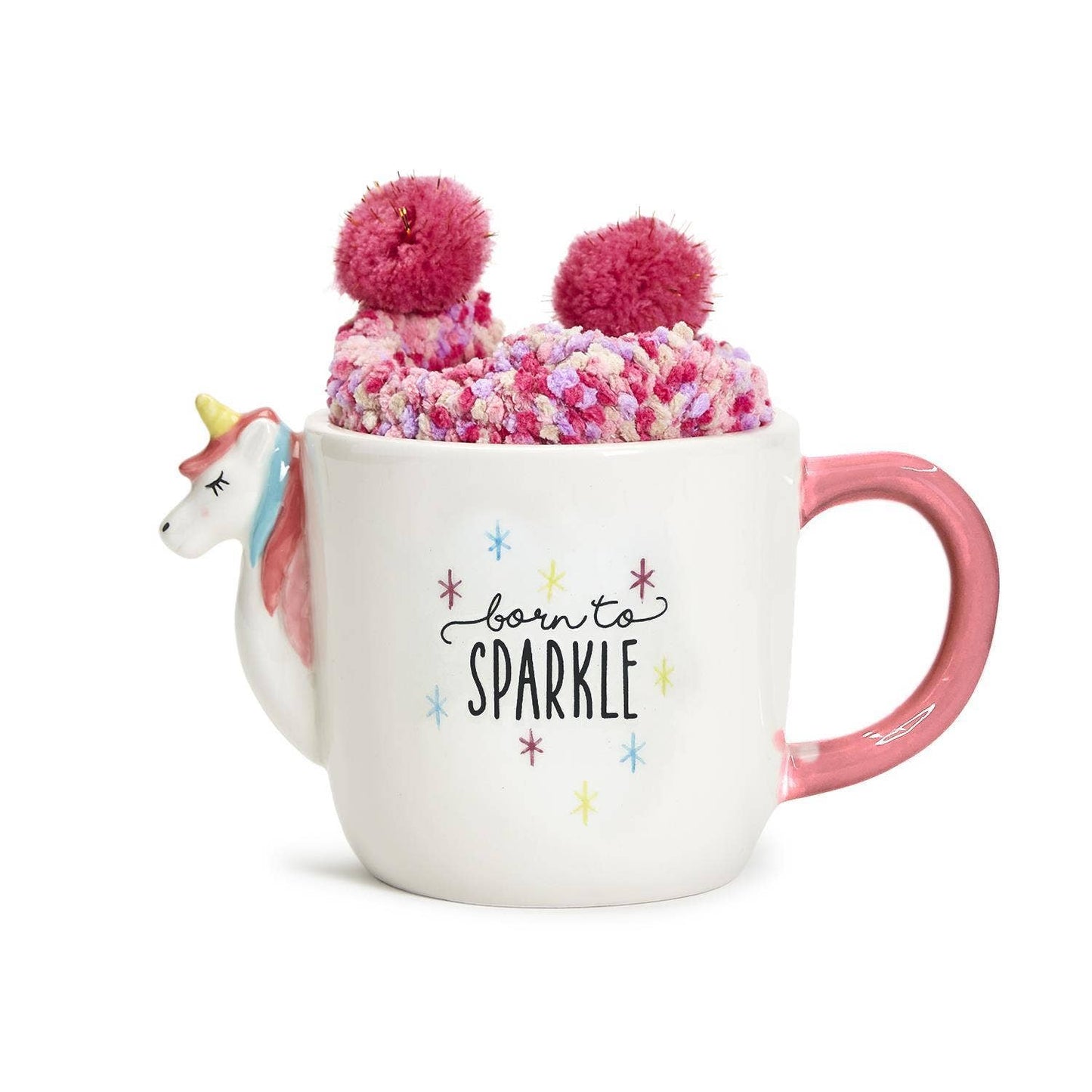 Hand-Painted Unicorn Mug with Pair of Pom Pom Socks