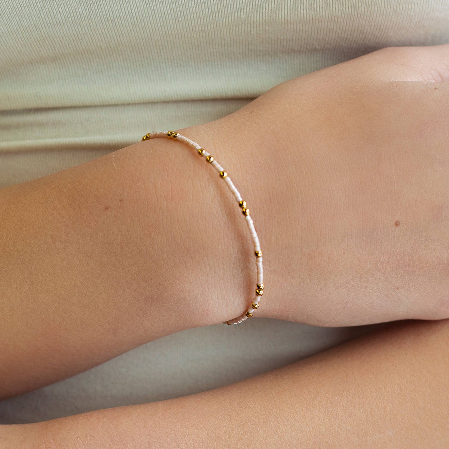 Confetti Beaded Bangle-Champagne, Delicate Stacking Bracelet