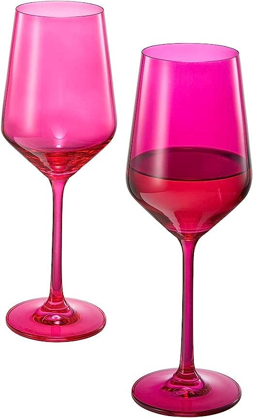 Hot Pink Crystal Wine Glasses | Set of 2 (12 OZ)