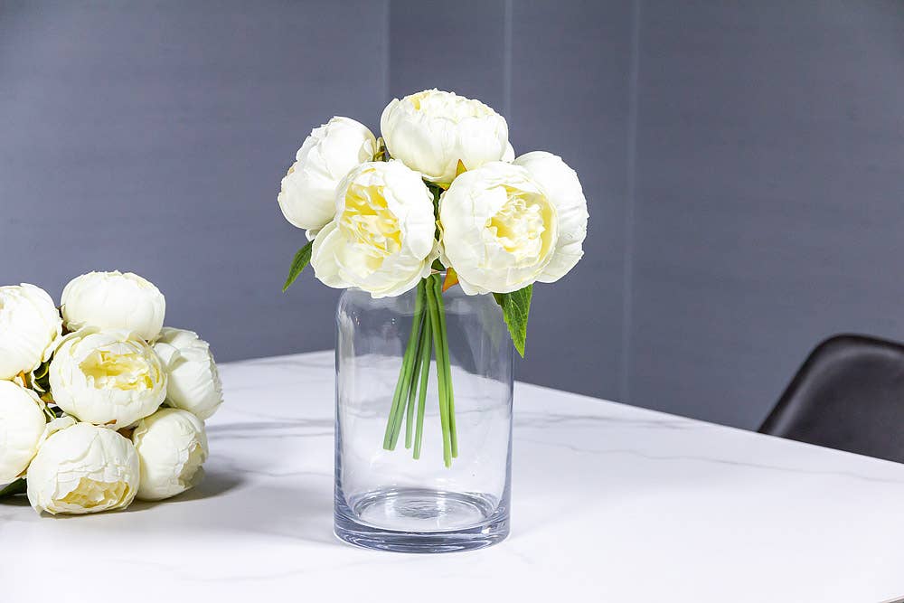 Full Peony Bouquet-Wht-10"H-2248