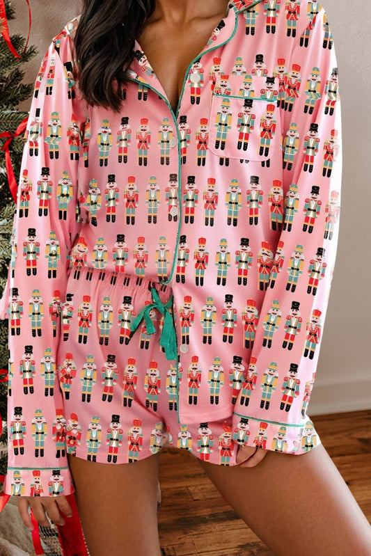 Nutcracker March Button Up 2pcs Pajama Short Set | S-XL