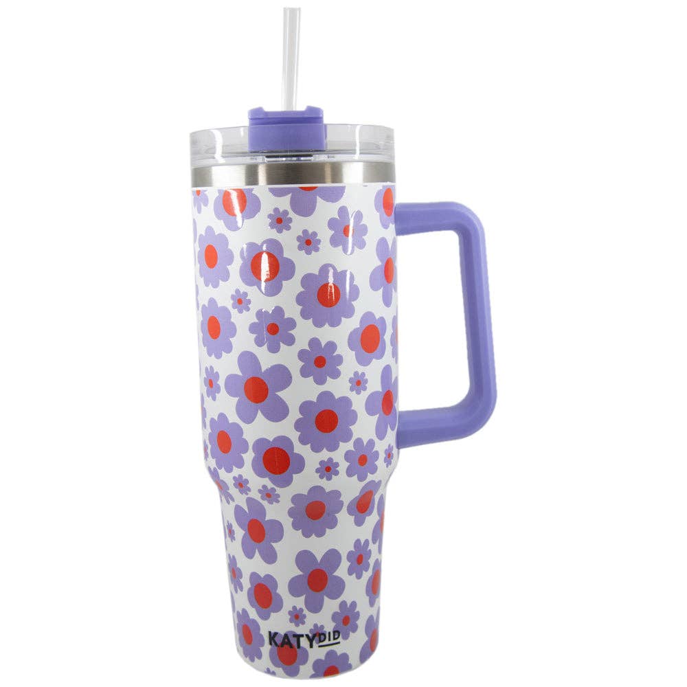 Lilac Floral 40 Oz Tumbler Cup w/ Handle