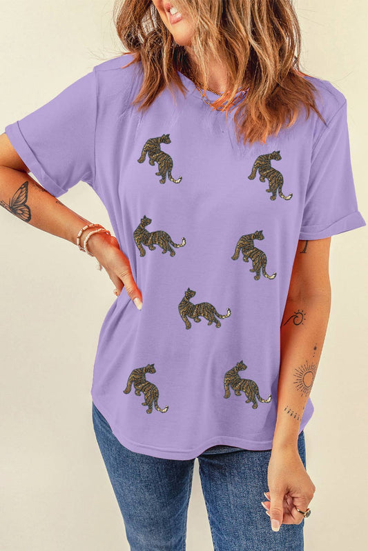 Gold Sequin TigerPatched Graphic T-Shirt | S-XL