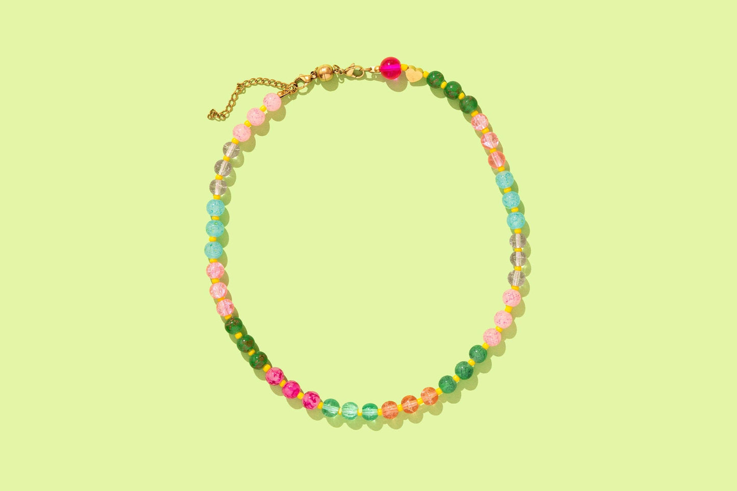 Beaded Necklace - Multi-Colored + Yellow Stones - Grace