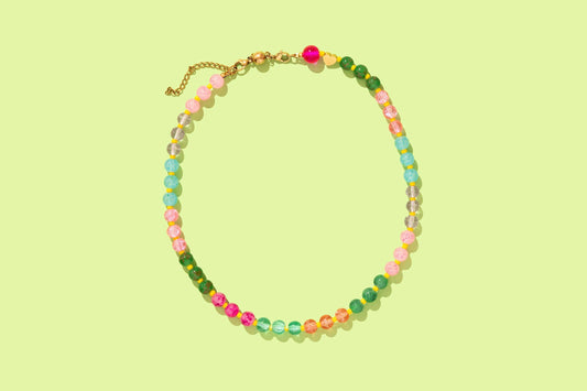 Beaded Necklace - Multi-Colored + Yellow Stones - Grace