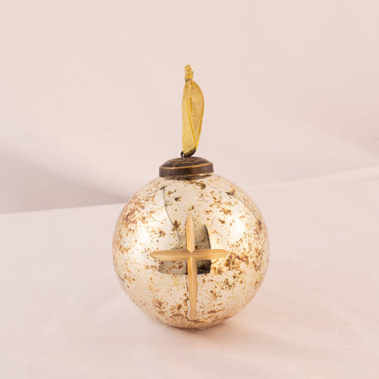 Cruix Glass Ball Ornament   Burnt Silver/Gold   4"