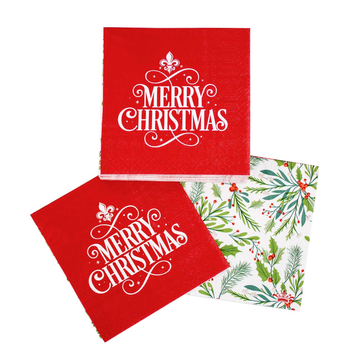 Fleur Merry Christmas Cocktail Napkins   Red/Green/White   5"