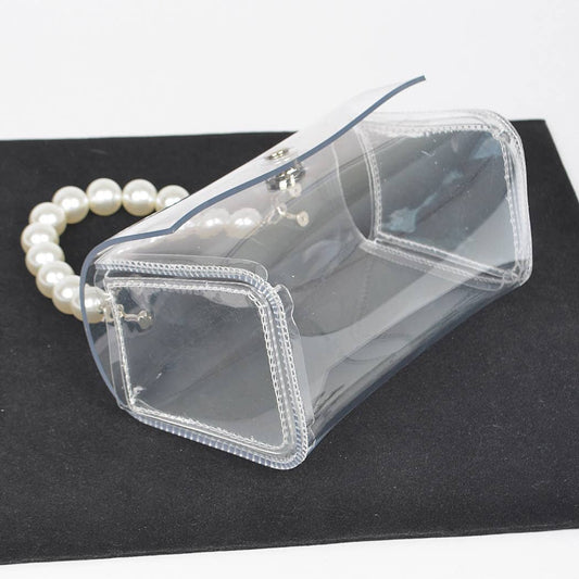 Transparent Pearl Handle Flap Bag