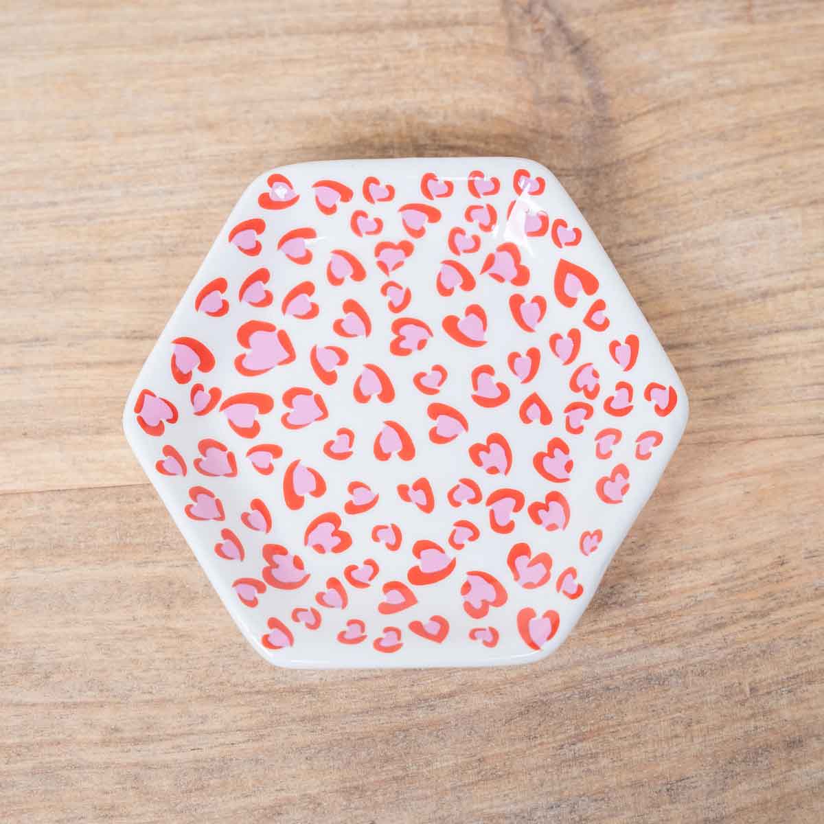 Wild in Love Trinket Dish   White/Pink   4"