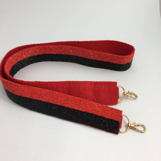 Red and black beaded purse strap