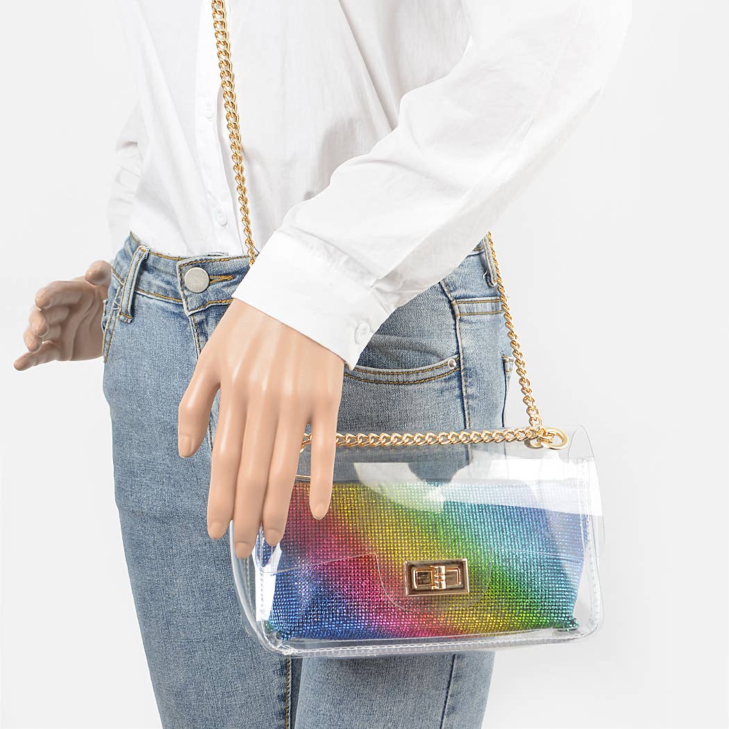 Transparent Crossbody Bag W/Rhinestone Clutch