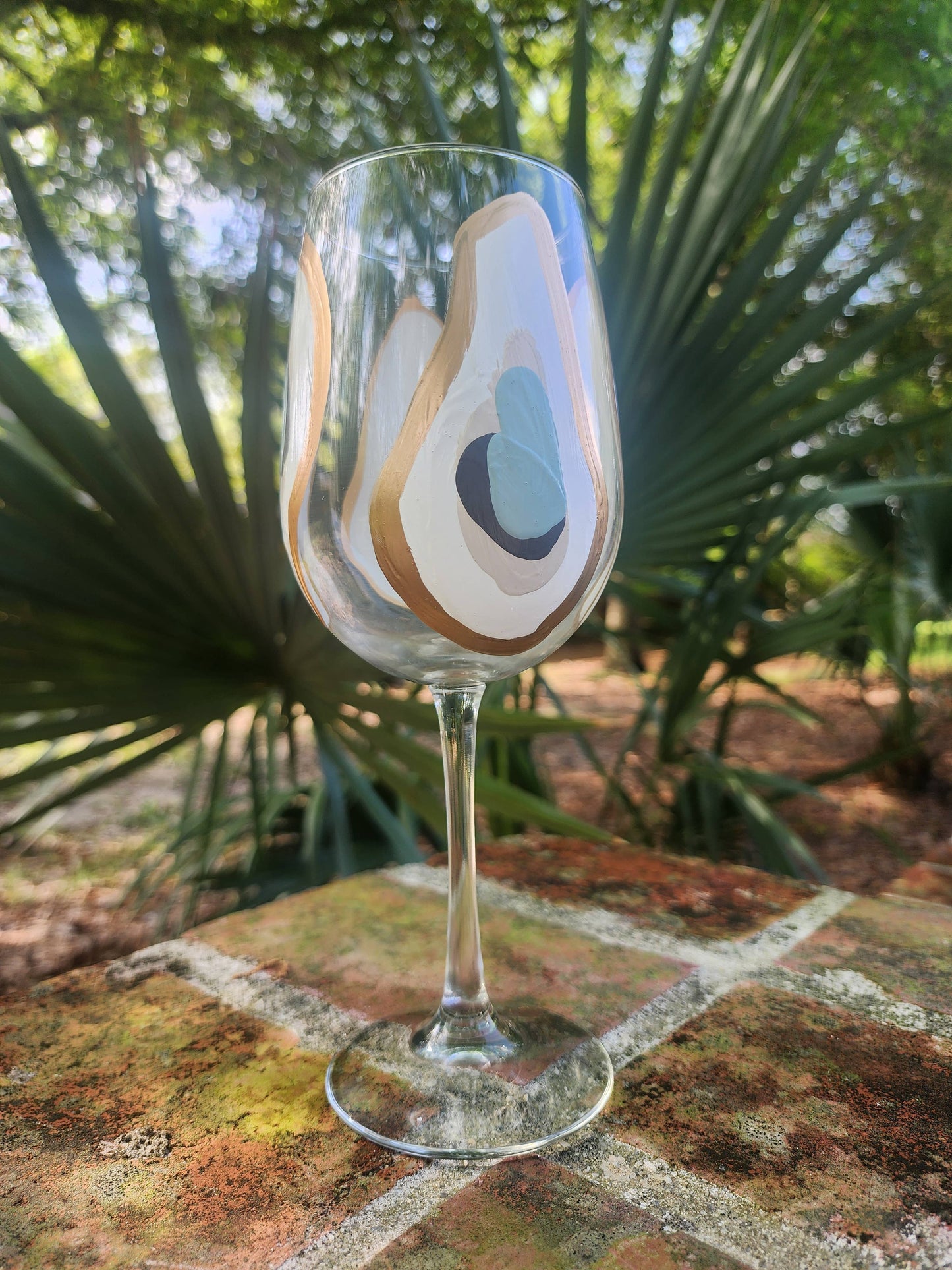 Hand Painted Oyster Tall Wine Glass Stemmed - Beach Sand