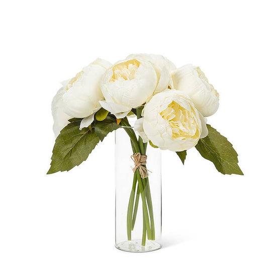 Full Peony Bouquet-Wht-10"H-2248