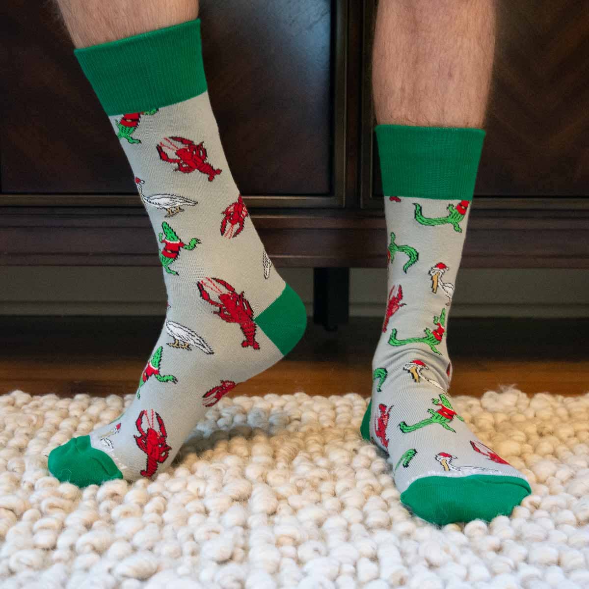 Men's Cajun Christmas Socks   Green/Gray/Red  One Size