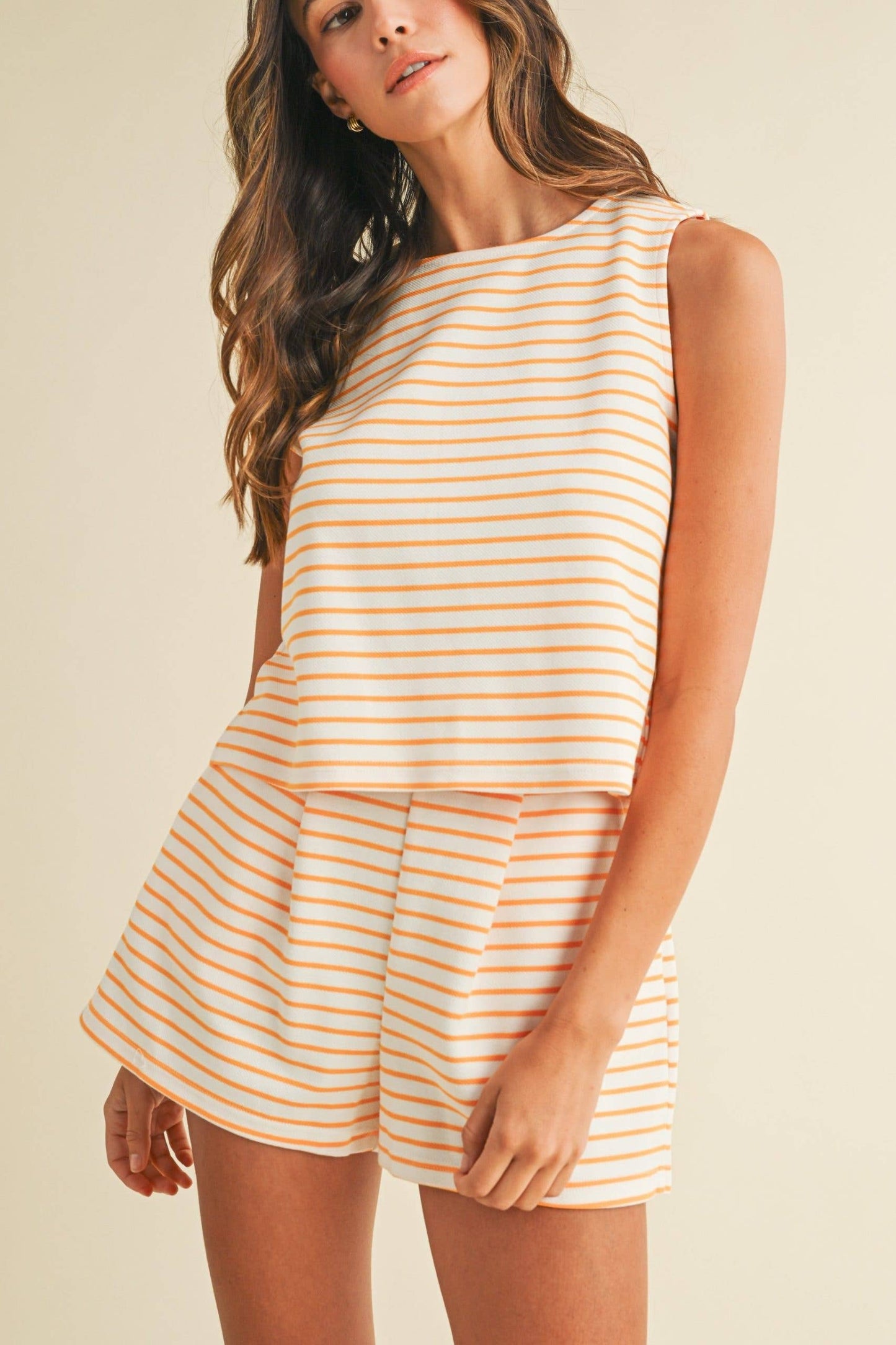 Gameday Striped Knit Sleeveless Top And Shorts Set