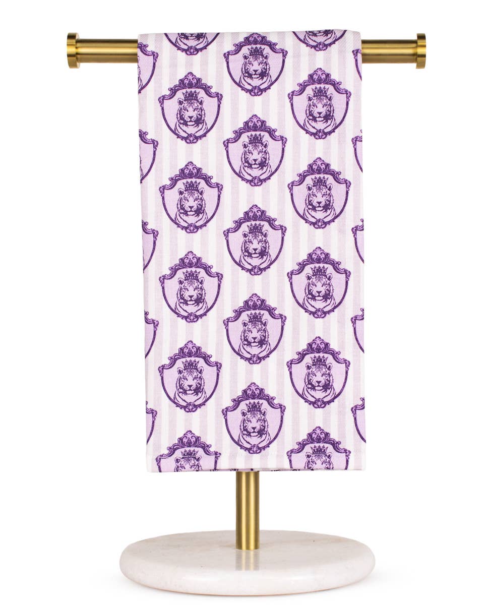 Gilded Tiger Hand Towel   White/Purple   20x28