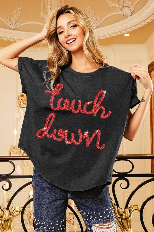 Touchdown Metallic Letter Vintage Washed Top