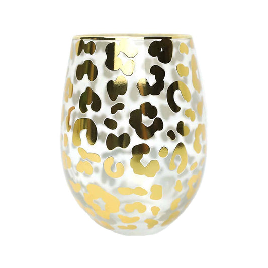 Gold Leopard Stemless Wine Glass