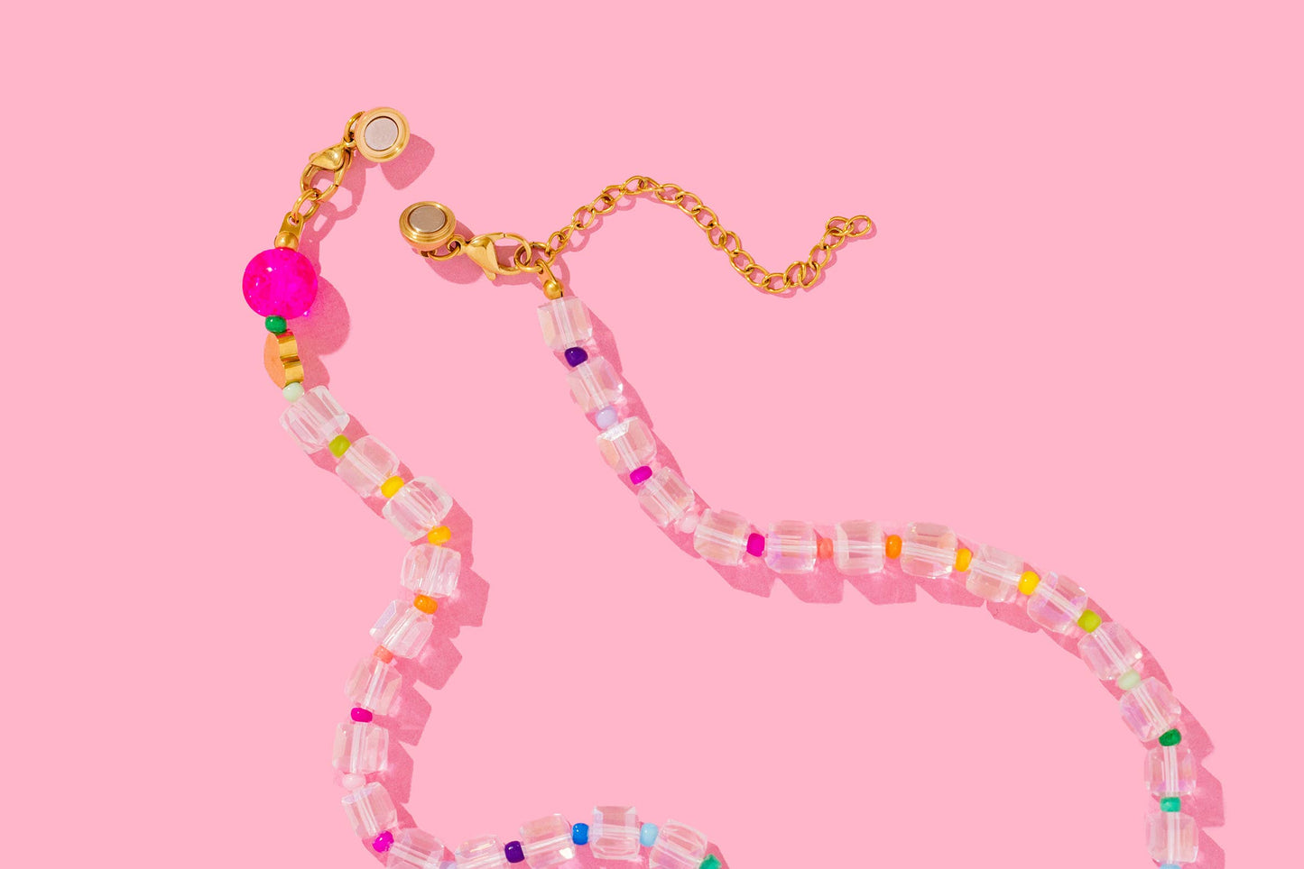 Beaded Necklace - Clear + Multi-Colored - Lanie