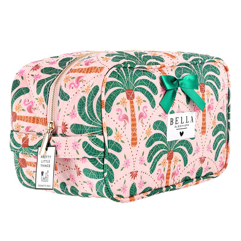 Quilted Cosmetic Bag - Pink + Palm Trees