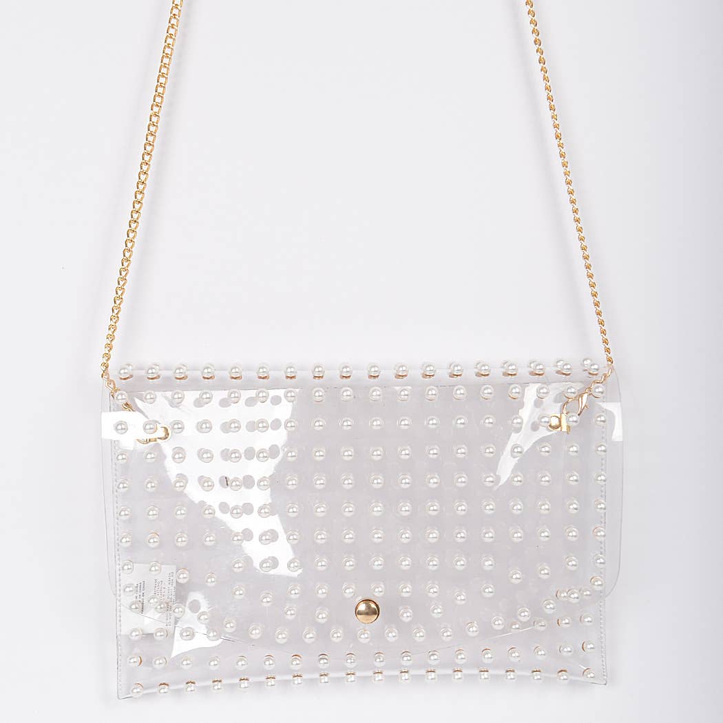 HPC3531 PEARL STUDDED TRANSPARENT ENVELOPE CLUTCH