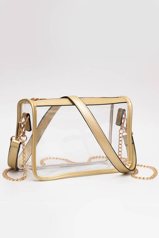 Clear Rectangle Stadium Concert Crossbody Bag-Gold